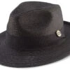 Black Braided Wide Brim Pinch Fedora Matching Grosgrain Ribbon -Clothing Shop H 42 BLACK