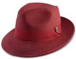 Burgundy Braided Wide Brim Pinch Fedora Matching Grosgrain Ribbon