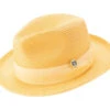Canary Yellow Braided Wide Brim Pinch Fedora Matching Grosgrain Ribbon -Clothing Shop H 42 CANARY