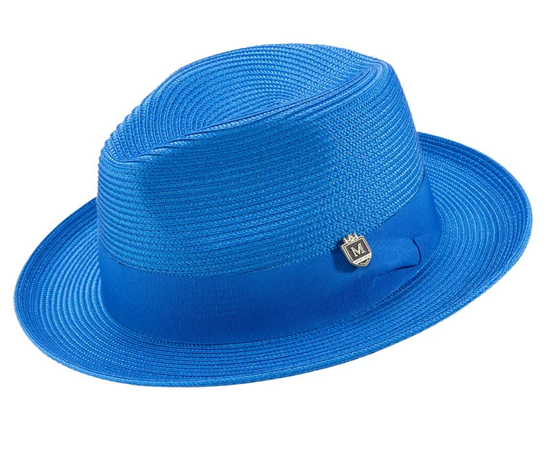 Cobalt Blue Braided Wide Brim Pinch Fedora Matching Grosgrain Ribbon 3 Cobalt Blue Braided Wide Brim Pinch Fedora Matching Grosgrain Ribbon