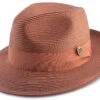 Cognac Braided Wide Brim Pinch Fedora Matching Grosgrain Ribbon -Clothing Shop H 42 COGNAC