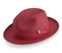 Cranberry Braided Wide Brim Pinch Fedora Matching Grosgrain Ribbon
