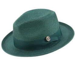 Emerald Green Braided Wide Brim Pinch Fedora Matching Grosgrain Ribbon