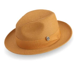 Gold Braided Wide Brim Pinch Fedora Matching Grosgrain Ribbon