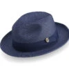 Navy Braided Wide Brim Pinch Fedora Matching Grosgrain Ribbon