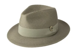 Olive Braided Wide Brim Pinch Fedora Matching Grosgrain Ribbon