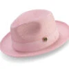 Pink Braided Wide Brim Pinch Fedora Matching Grosgrain Ribbon -Clothing Shop H 42 PINK S
