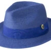 Royal Blue Braided Wide Brim Pinch Fedora Matching Grosgrain Ribbon -Clothing Shop H 42 ROYAL