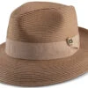 Tan Braided Wide Brim Pinch Fedora Matching Grosgrain Ribbon -Clothing Shop H 42 TAN