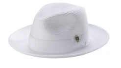 White Braided Wide Brim Pinch Fedora Matching Grosgrain Ribbon