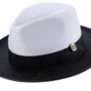 Black Two-Tone Wide Brim Matching Grosgrain Ribbon Straw Fedora -Clothing Shop H 47 BLACK