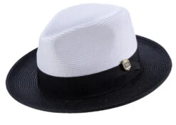 Black Two-Tone Wide Brim Matching Grosgrain Ribbon Straw Fedora