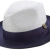 Dark Purple Two-Tone Wide Brim Matching Grosgrain Ribbon Straw Fedora -Clothing Shop H 47 D.PURPLE
