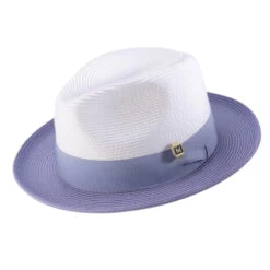 Lavender Two-Tone Wide Brim Matching Grosgrain Ribbon Straw Fedora
