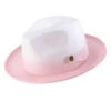Pink Two-Tone Wide Brim Matching Grosgrain Ribbon Straw Fedora -Clothing Shop H 47 PINK