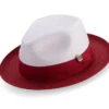 Red Two-Tone Wide Brim Matching Grosgrain Ribbon Straw Fedora -Clothing Shop H 47 RED S