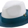 Teal Two-Tone Wide Brim Matching Grosgrain Ribbon Straw Fedora -Clothing Shop H 47 TEAL