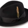 Wool Felt Fedora Pinch Front With Feather Accent In Black -Clothing Shop H 60 Black s