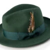 Wool Felt Fedora Pinch Front With Feather Accent In Hunter Green -Clothing Shop H 60 Hunter s