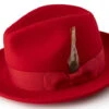 Wool Felt Fedora Pinch Front With Feather Accent In Red -Clothing Shop H 60 Red s