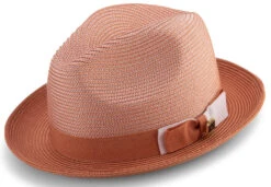 Apricot Men's Two Tone Braided Pinch Fedora With Grosgrain Ribbon