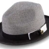 Black Men's Two Tone Braided Pinch Fedora With Grosgrain Ribbon -Clothing Shop H 68 BLACK