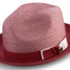 Burgundy Men's Two Tone Braided Pinch Fedora With Grosgrain Ribbon