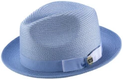 Carolina Blue Men's Two Tone Braided Pinch Fedora With Grosgrain Ribbon