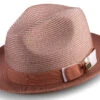 Cognac Men's Two Tone Braided Pinch Fedora With Grosgrain Ribbon -Clothing Shop H 68 COGNAC