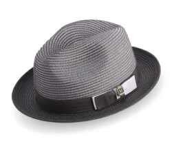 Gray Men's Two Tone Braided Pinch Fedora With Grosgrain Ribbon