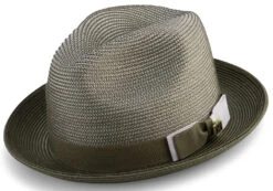 Olive Men's Two Tone Braided Pinch Fedora With Grosgrain Ribbon