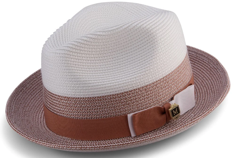 Men's Braided Straw Fedora Two Tone Weave In Cognac 2 Men's Braided Straw Fedora Two Tone Weave In Cognac