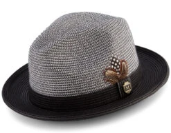 Black Braided Two Tone Stingy Brim Pinch Fedora