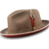 2 ¼" Brim Wool Felt Dress Hat With Feather Accent Tan With Red Bottom -Clothing Shop H 74.Tanred 1024x1024 2x 1