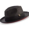 Black Wide Brim Braided Pinch Fedora Hat With Red Bottom -Clothing Shop H 76 BLACK RED