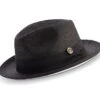 Black Wide Brim Braided Pinch Fedora Hat With White Bottom -Clothing Shop H 76 BLACK WHITE