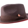 Brown Wide Brim Braided Pinch Fedora Hat With Red Bottom -Clothing Shop H 76 BROWN RED