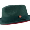 Emerald Green Wide Brim Braided Pinch Fedora Hat With Red Bottom -Clothing Shop H 76 EMERALD RED
