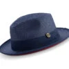 Navy Wide Brim Braided Pinch Fedora Hat With Red Bottom -Clothing Shop H 76 NAVY RED