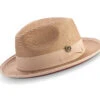 Tan Wide Brim Braided Pinch Fedora Hat With Red Bottom -Clothing Shop H 76 TAN RED