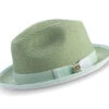 Two Tone Ribbon Stingy Brim Pinch Braided Fedora - Apple With White Bottom -Clothing Shop H 78 APPLE