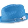 Two Tone Ribbon Stingy Brim Pinch Braided Fedora - Aqua With White Bottom -Clothing Shop H 78 AQUA
