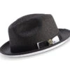 Two Tone Ribbon Stingy Brim Pinch Braided Fedora - Black With White Bottom -Clothing Shop H 78 BLACK