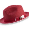 Two Tone Ribbon Stingy Brim Pinch Braided Fedora - Cranberry With White Bottom