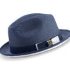 Two Tone Ribbon Stingy Brim Pinch Braided Fedora - Navy With White Bottom -Clothing Shop H 78 NAVY