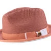 Two Tone Ribbon Stingy Brim Pinch Braided Fedora - Papaya With White Bottom