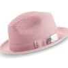 Two Tone Ribbon Stingy Brim Pinch Braided Fedora - Pink With White Bottom -Clothing Shop H 78 PINK