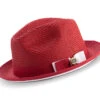 Two Tone Ribbon Stingy Brim Pinch Braided Fedora - Red With White Bottom -Clothing Shop H 78 RED