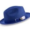 Two Tone Ribbon Stingy Brim Pinch Braided Fedora - Royal Blue With White Bottom -Clothing Shop H 78 ROYAL