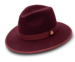 Burgundy 3 ⅛" Brim Wool Felt Hat With Red Bottom